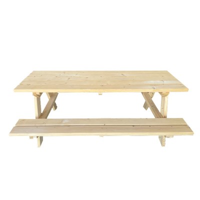 Wooden picnic garden bench made of solid fir wood in a natural shade (197x60cm)